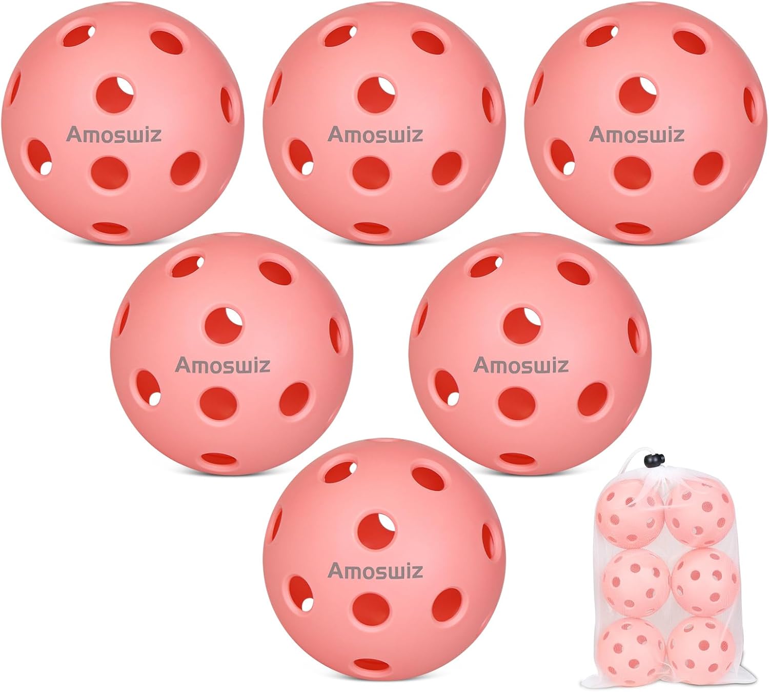 (x6) Pink Pickleball set balls