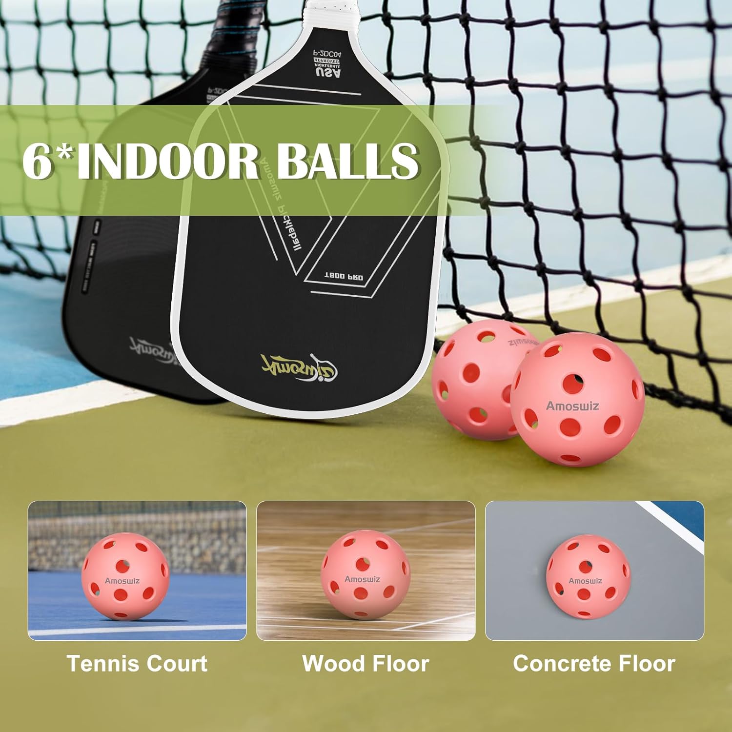 (x6) Pink Pickleball set balls