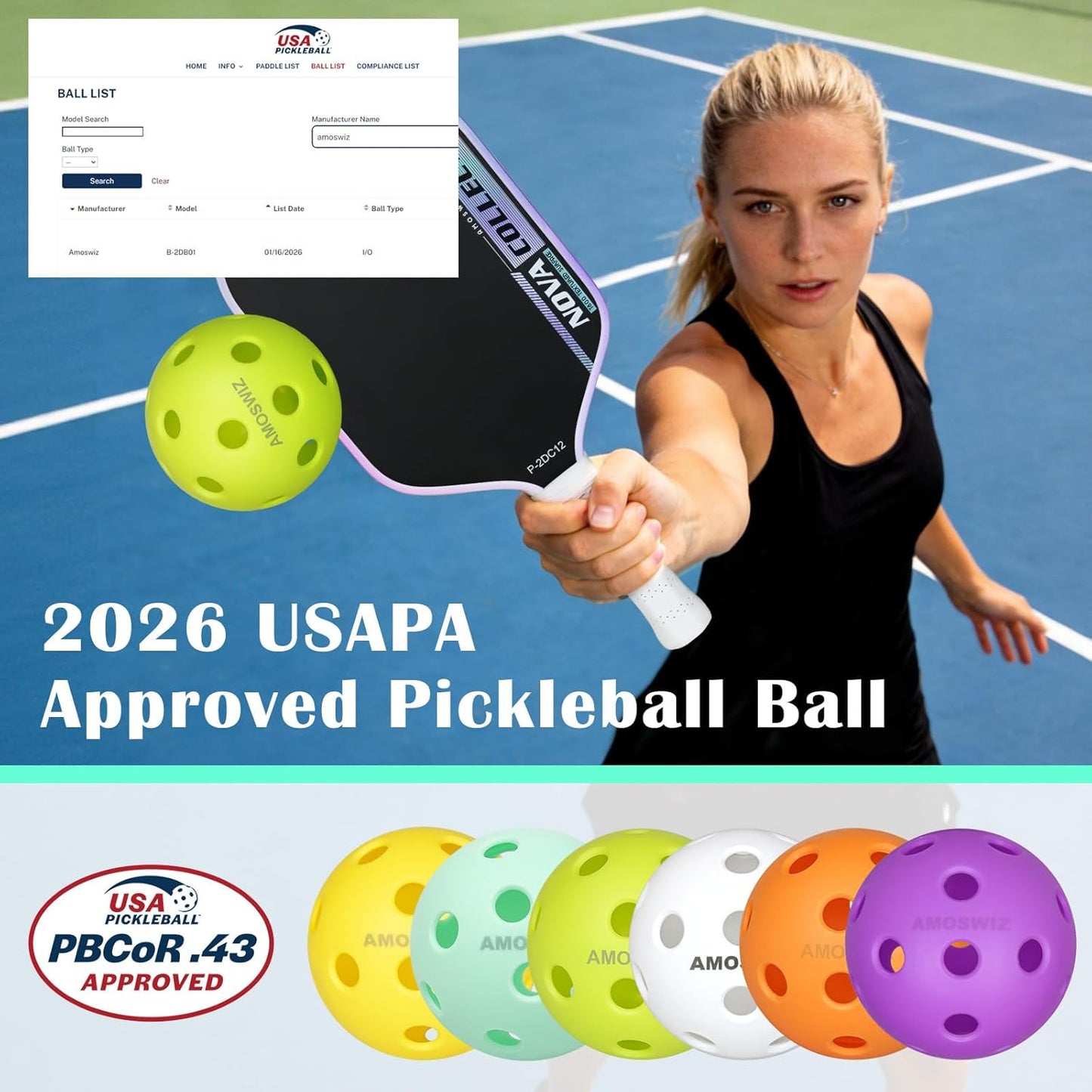 (x6) Yellow Pickleball set balls