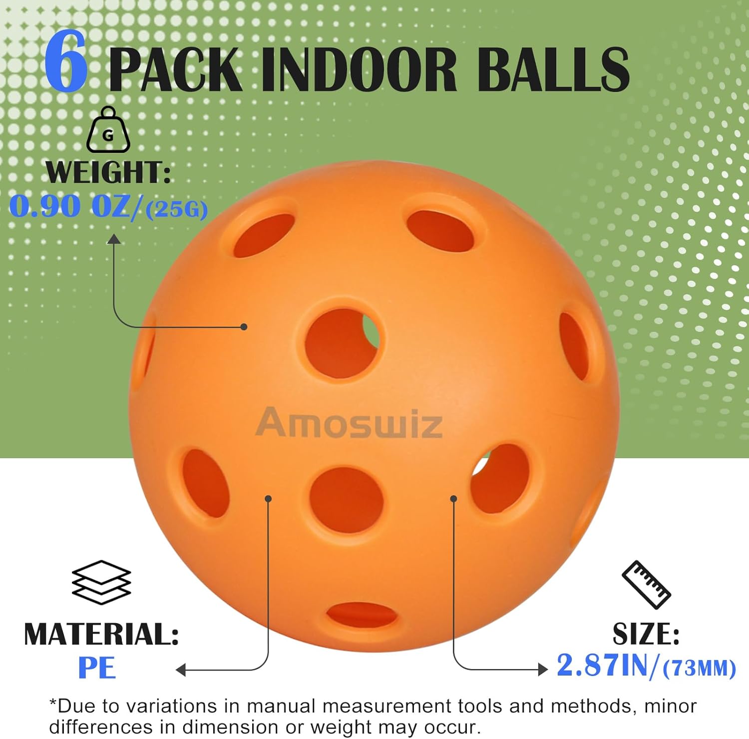 (x6) Orange Pickleball set balls