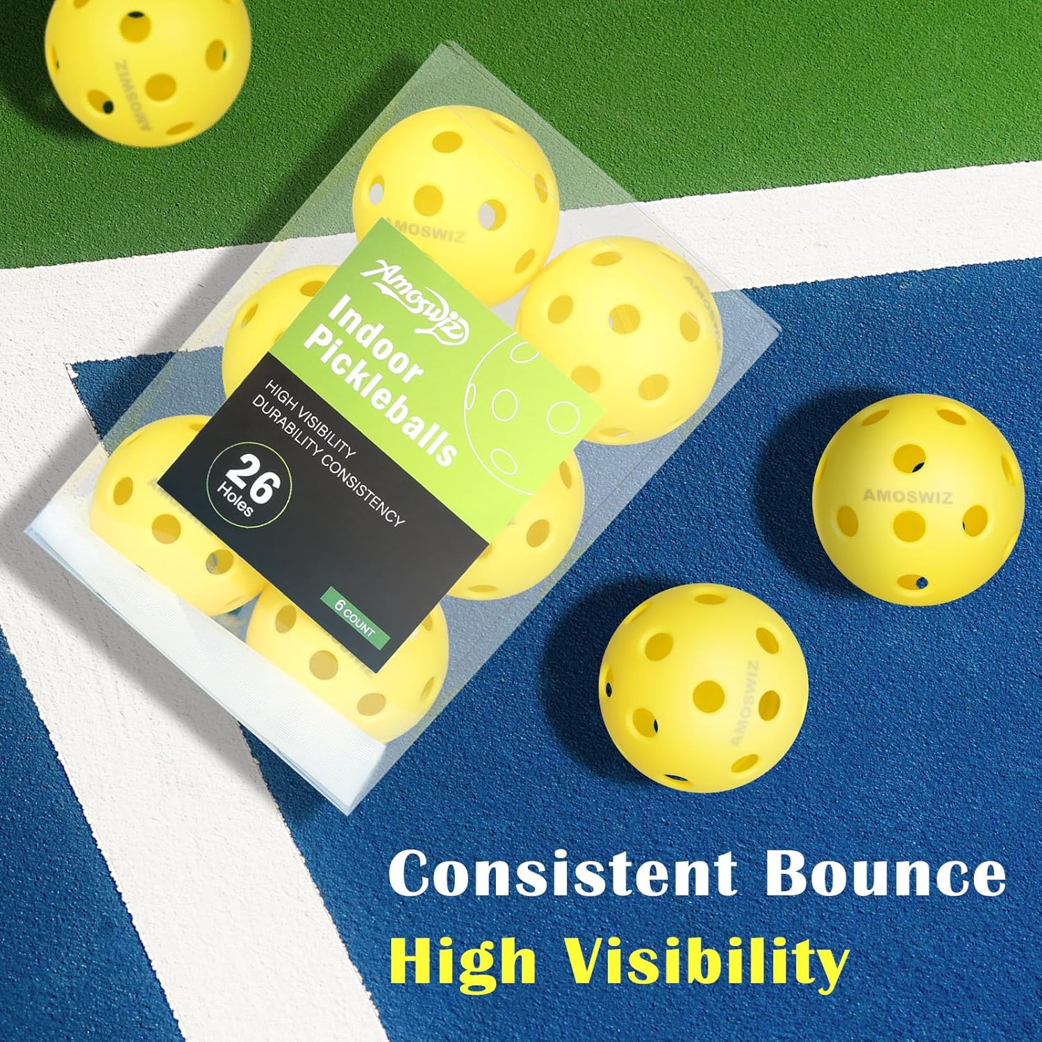 (x6) Yellow Pickleball set balls